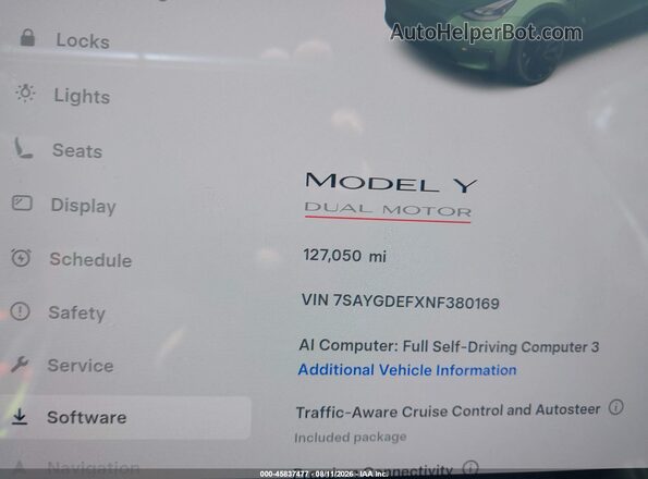 7SAYGDEFXNF380169 2022 TESLA MODEL Y White 