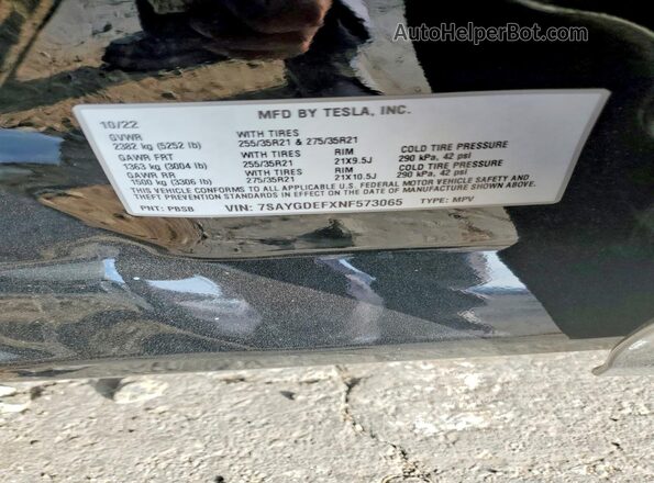 7SAYGDEFXNF573065 2022 TESLA MODEL Black VIN sticker view
