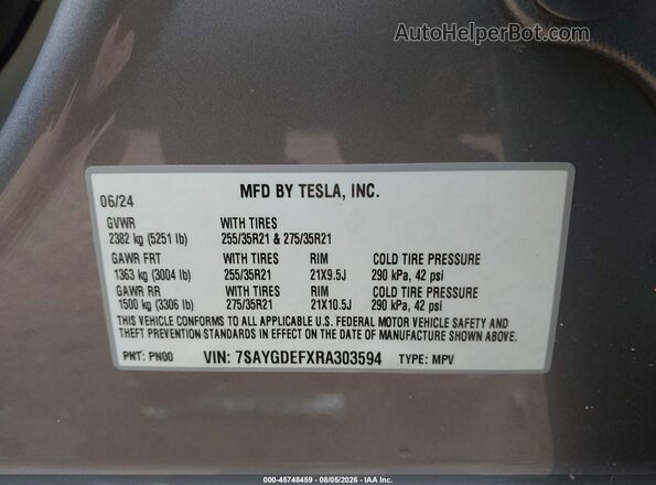 7SAYGDEFXRA303594 2024 TESLA MODEL Y Gray ძრავის განყოფილების ხედი