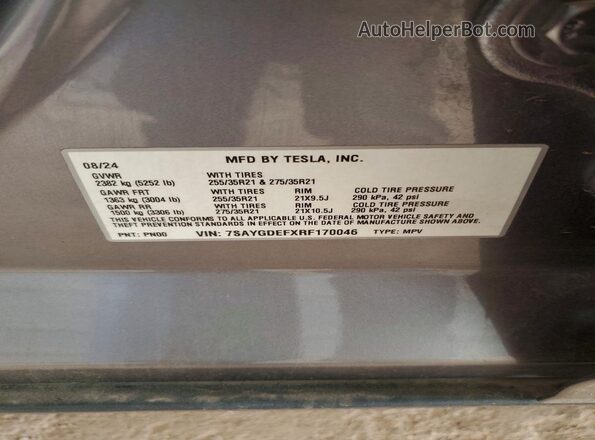 7SAYGDEFXRF170046 2024 TESLA MODEL Gray Engine compartment view