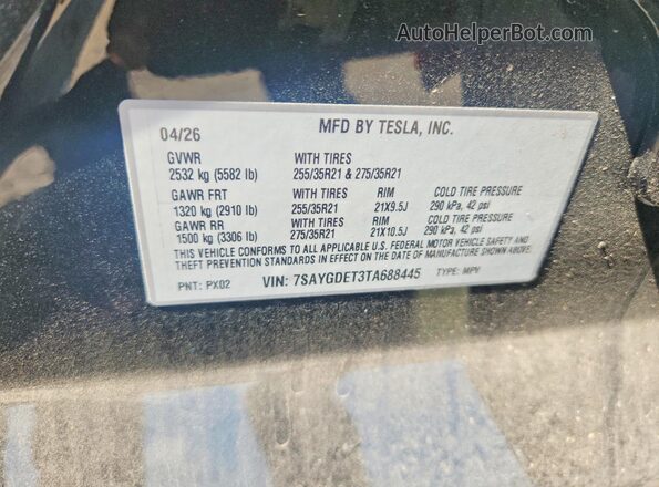 7SAYGDET3TA688445 2026 TESLA MODEL Black Շարժիչի բաժամունքի տեսք
