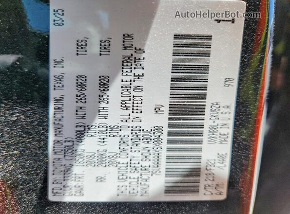 7SVAAAAAXSX004300 2025 TOYOTA SEQUOIA Черный Панорамный вид салона 360°
