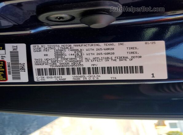 7SVAAABA8SX056555 2025 TOYOTA SEQUOIA Blue Vista de la etiqueta del VIN