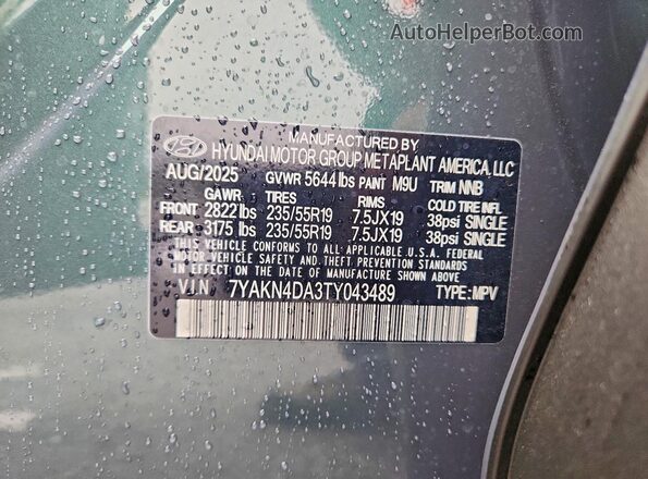 7YAKN4DA3TY043489 2026 HYUNDAI IONIQ Blue VIN կոդի պիտակի տեսք