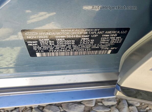 7YAKR4DA3TY055131 2026 HYUNDAI IONIQ Синий Панорамный вид салона 360°