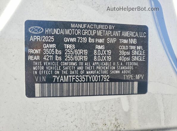 7YAMTFS35TY001792 2026 HYUNDAI IONIQ White VIN sticker view