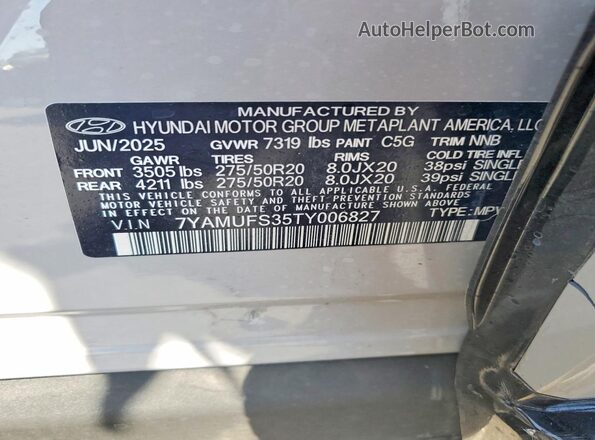 7YAMUFS35TY006827 2026 HYUNDAI IONIQ Серый Вид наклейки с VIN-кодом
