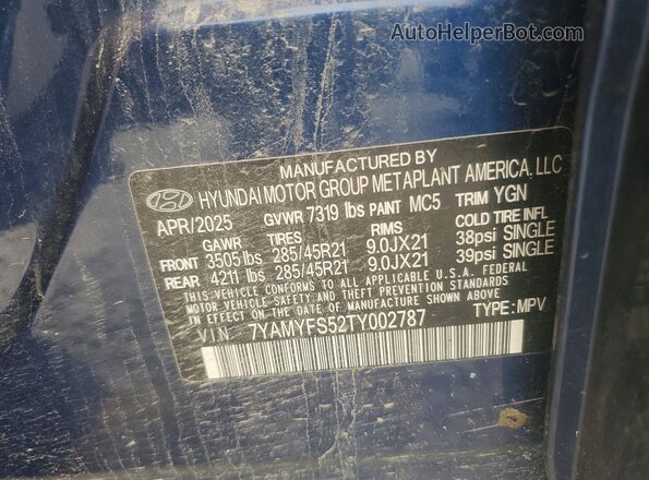 7YAMYFS52TY002787 2026 HYUNDAI IONIQ Blue VIN կոդի պիտակի տեսք
