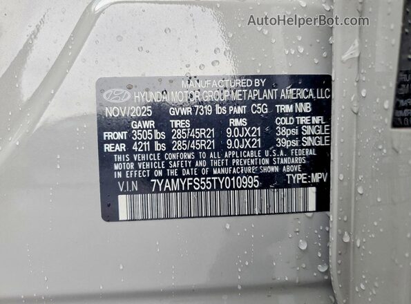 7YAMYFS55TY010995 2026 HYUNDAI IONIQ Gray VIN sticker view