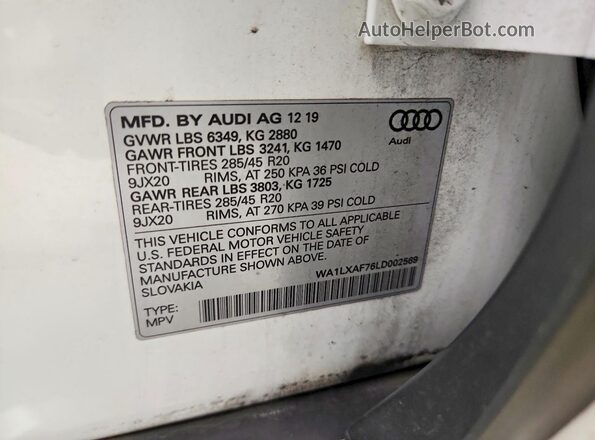 WA1LXAF76LD002569 2020 AUDI Q7 White Панорамний вид салону 360°