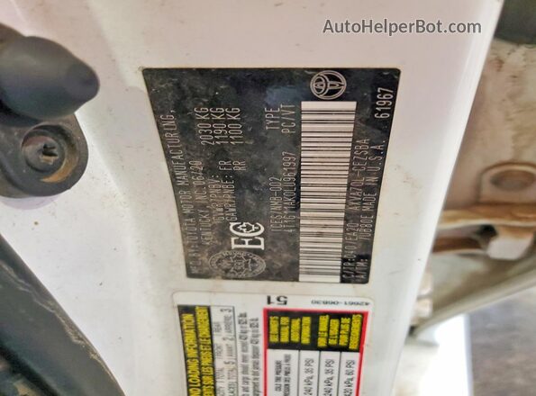 4T1G11AK0LU961997 2020 TOYOTA CAMRY White Vista de la etiqueta del VIN