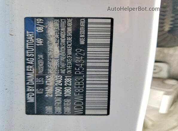 WDDWF8EB3LR543429 2020 MERCEDES-BENZ C White Vista de la etiqueta del VIN