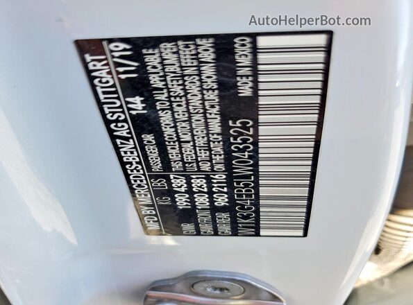 W1K3G4EB5LW043525 2020 MERCEDES-BENZ A White Widok naklejki z numerem VIN