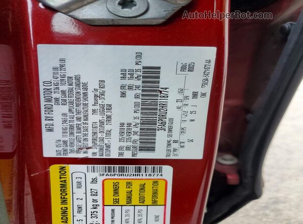 3FA6P0RU2HR118774 2017 FORD FUSION Maroon VIN կոդի պիտակի տեսք