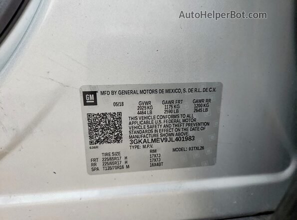 3GKALMEV9JL401983 2018 GMC TERRAIN Белый Панорамный вид салона 360°