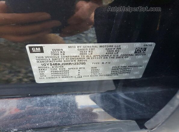1GYS4BKJ9HR123795 2017 CADILLAC ESCALADE Black Вид наклейки з VIN-кодом