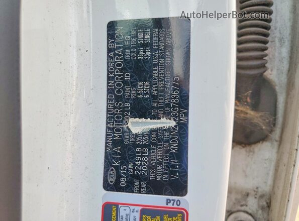 KNDJN2A23G7836775 2016 KIA SOUL White VIN sticker view