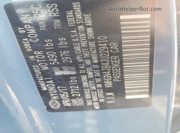 KMHGN4JB4JU229410 2018 GENESIS G80 Blue Widok naklejki z numerem VIN