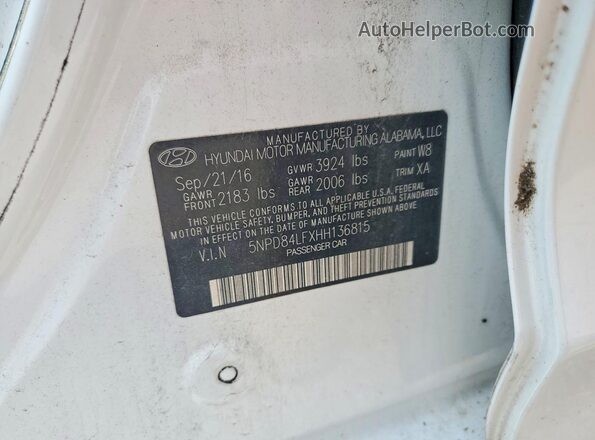 5NPD84LFXHH136815 2017 HYUNDAI ELANTRA White VIN sticker view