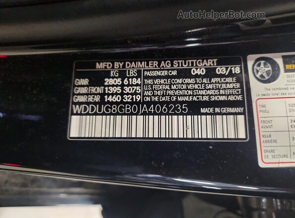 WDDUG8GB0JA406235 2018 MERCEDES-BENZ S Black VIN կոդի պիտակի տեսք