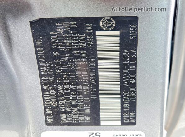 4T1G11AK9NU713041 2022 TOYOTA CAMRY Silver Vista interior de 360 grados