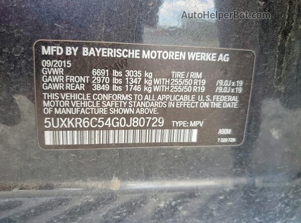 5UXKR6C54G0J80729 2016 BMW X5 Charcoal Vista interior de 360 grados