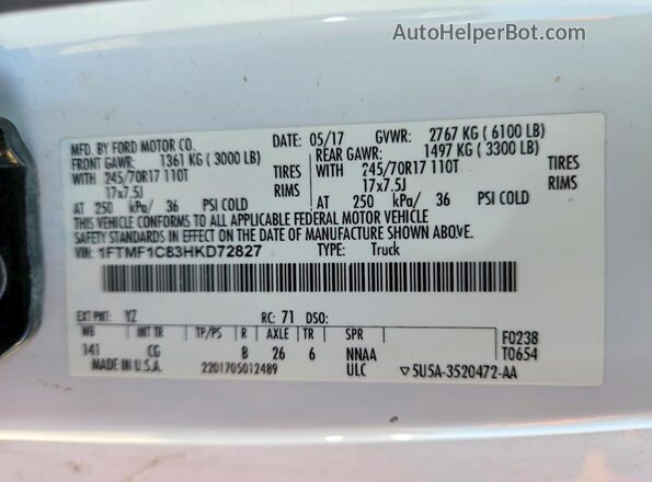 1FTMF1C83HKD72827 2017 FORD F150 Black Widok naklejki z numerem VIN