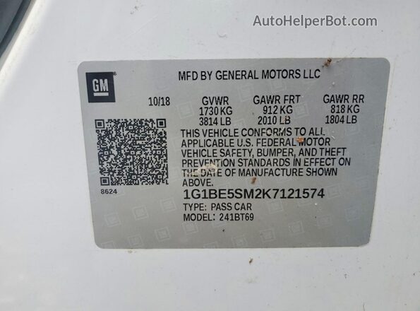 1G1BE5SM2K7121574 2019 CHEVROLET CRUZE White Вид наклейки з VIN-кодом