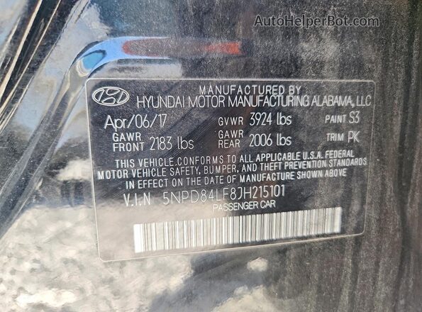 5NPD84LF8JH215101 2018 HYUNDAI ELANTRA Черный Вид наклейки с VIN-кодом