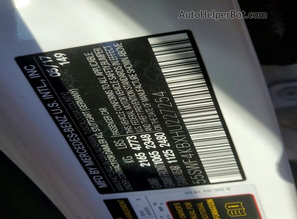 55SWF4KBXHU227254 2017 MERCEDES-BENZ C White VIN sticker view