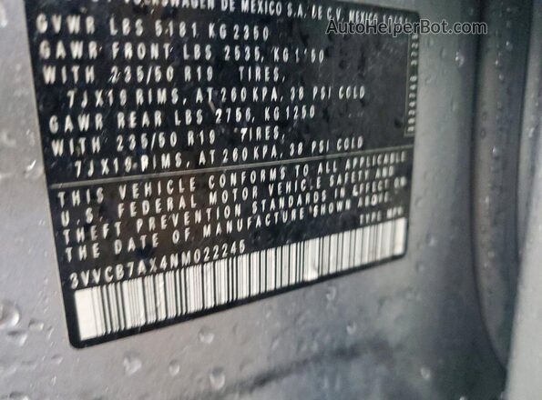 3VVCB7AX4NM022245 2022 VOLKSWAGEN TIGUAN Silver Widok wnętrza 360 stopni