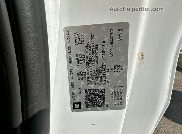 3GCNYAEF9LG109106 2020 CHEVROLET SILVERADO White Вид задньої частини салону