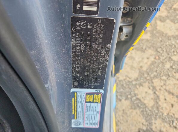 KNAFK5A83G5548669 2016 KIA FORTE Желтый Вид наклейки с VIN-кодом