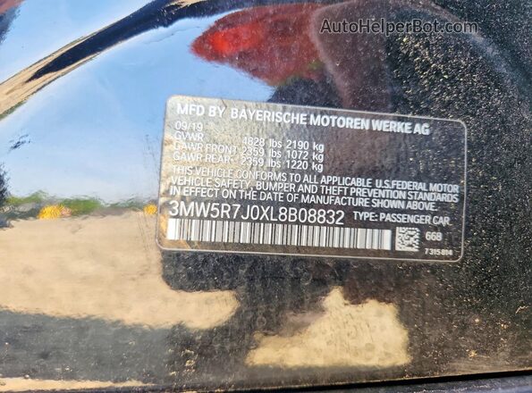 3MW5R7J0XL8B08832 2020 BMW 3 SERIES Black Widok naklejki z numerem VIN