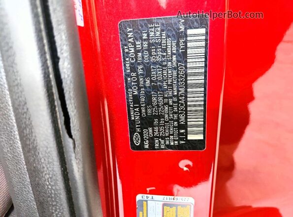 KM8J3CA47MU332607 2021 HYUNDAI TUCSON Red VIN sticker view