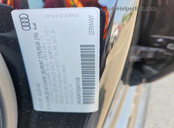 WAUHGAFC8GN007438 2016 AUDI A6 Черный Вид наклейки с VIN-кодом