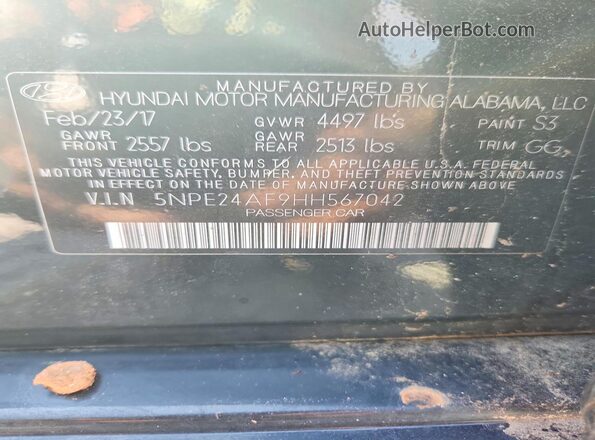 5NPE24AF9HH567042 2017 HYUNDAI SONATA Black VIN կոդի պիտակի տեսք