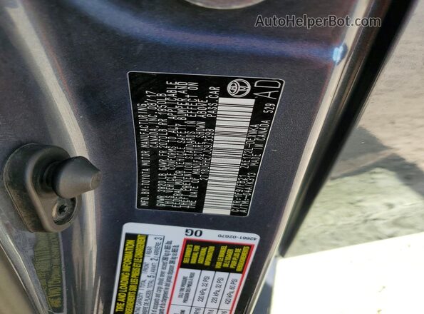 2T1BURHE7JC973398 2018 TOYOTA COROLLA Gray VIN կոդի պիտակի տեսք