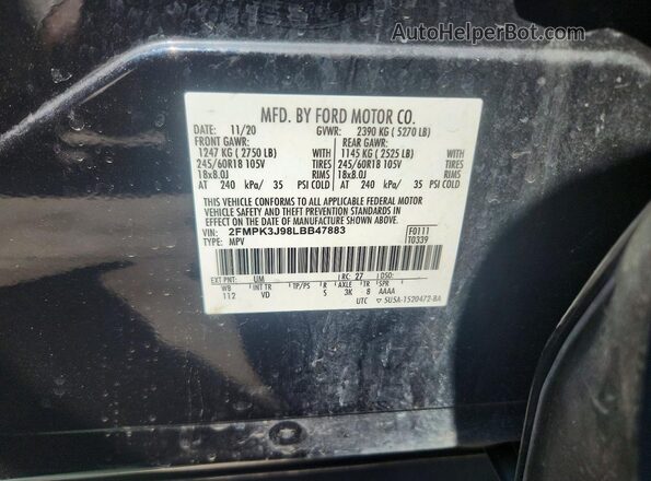 2FMPK3J98LBB47883 2020 FORD EDGE Черный Панорамный вид салона 360°