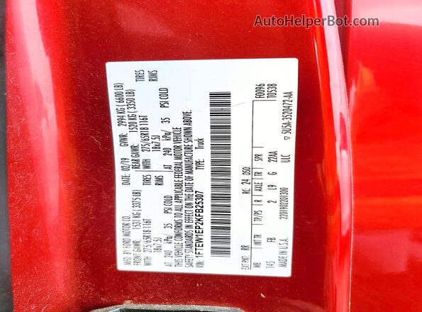 1FTEW1EP2KFB25307 2019 FORD F150 Red VIN կոդի պիտակի տեսք