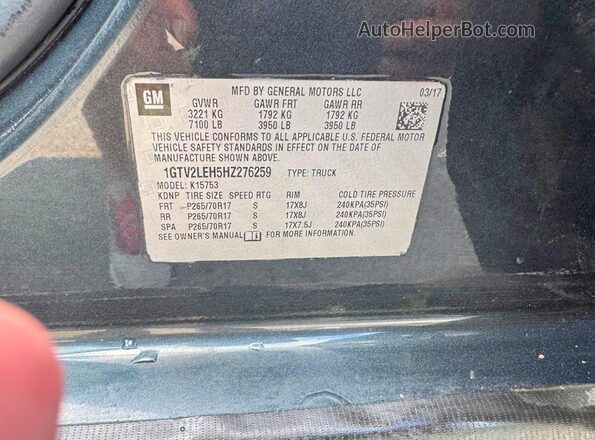 1GTV2LEH5HZ276259 2017 GMC SIERRA Black Вид підкапотного простору