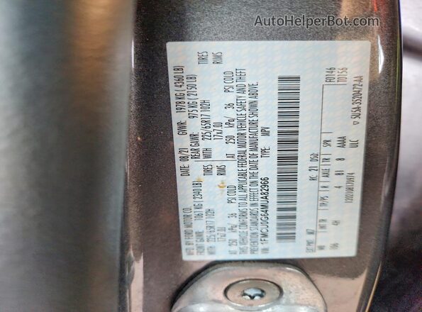 1FMCU0G64MUA82966 2021 FORD ESCAPE Gray Widok wnętrza 360 stopni