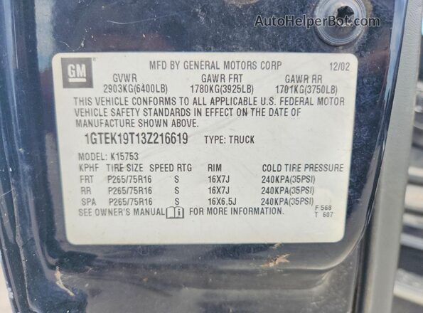 1GTEK19T13Z216619 2024 GMC SIERRA Black VIN sticker view