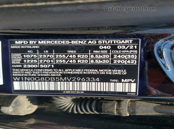 W1N0G8DB5MV296334 2021 MERCEDES-BENZ GLC-CLASS Black Vista interior de 360 grados