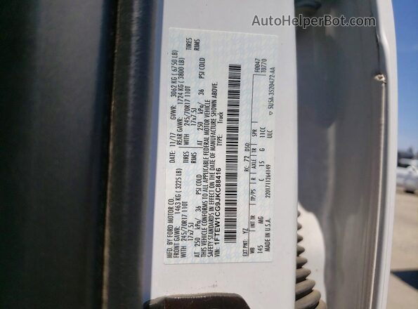 1FTEW1CG9JKC88416 2018 FORD F150 White Vista de la etiqueta del VIN