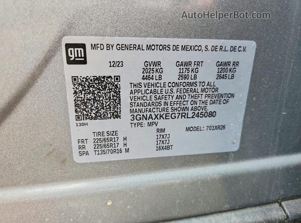 3GNAXKEG7RL245080 2024 CHEVROLET EQUINOX Gray Vista de la etiqueta del VIN