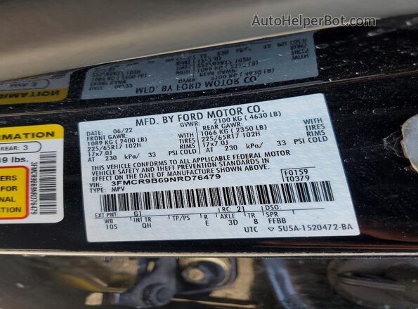 3FMCR9B69NRD76479 2022 FORD BRONCO Черный Панорамный вид салона 360°