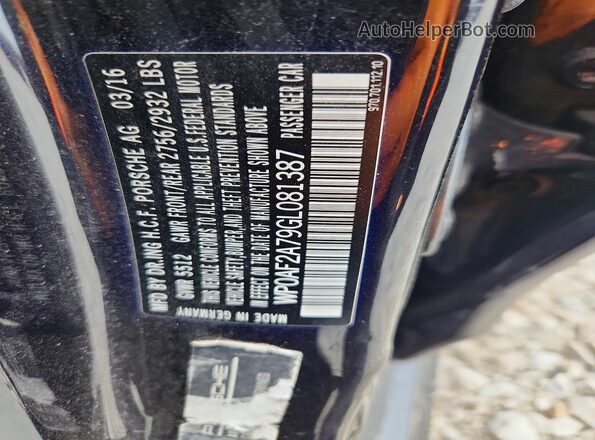 WP0AF2A79GL081387 2016 PORSCHE PANAMERA Black VIN կոդի պիտակի տեսք