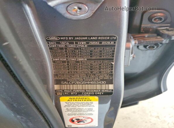 SALCP2BG5HH653430 2017 LAND ROVER DISCOVERY Серый Панорамный вид салона 360°