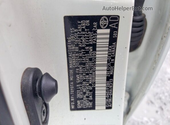 2T1BURHE0GC517090 2016 TOYOTA COROLLA White Вид наклейки з VIN-кодом